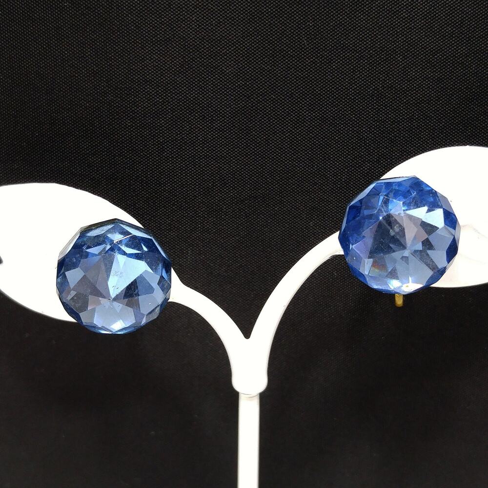 Vintage Blue Crystal Seamed Glass Earrings, Screw Backs, 1940s Jewelry